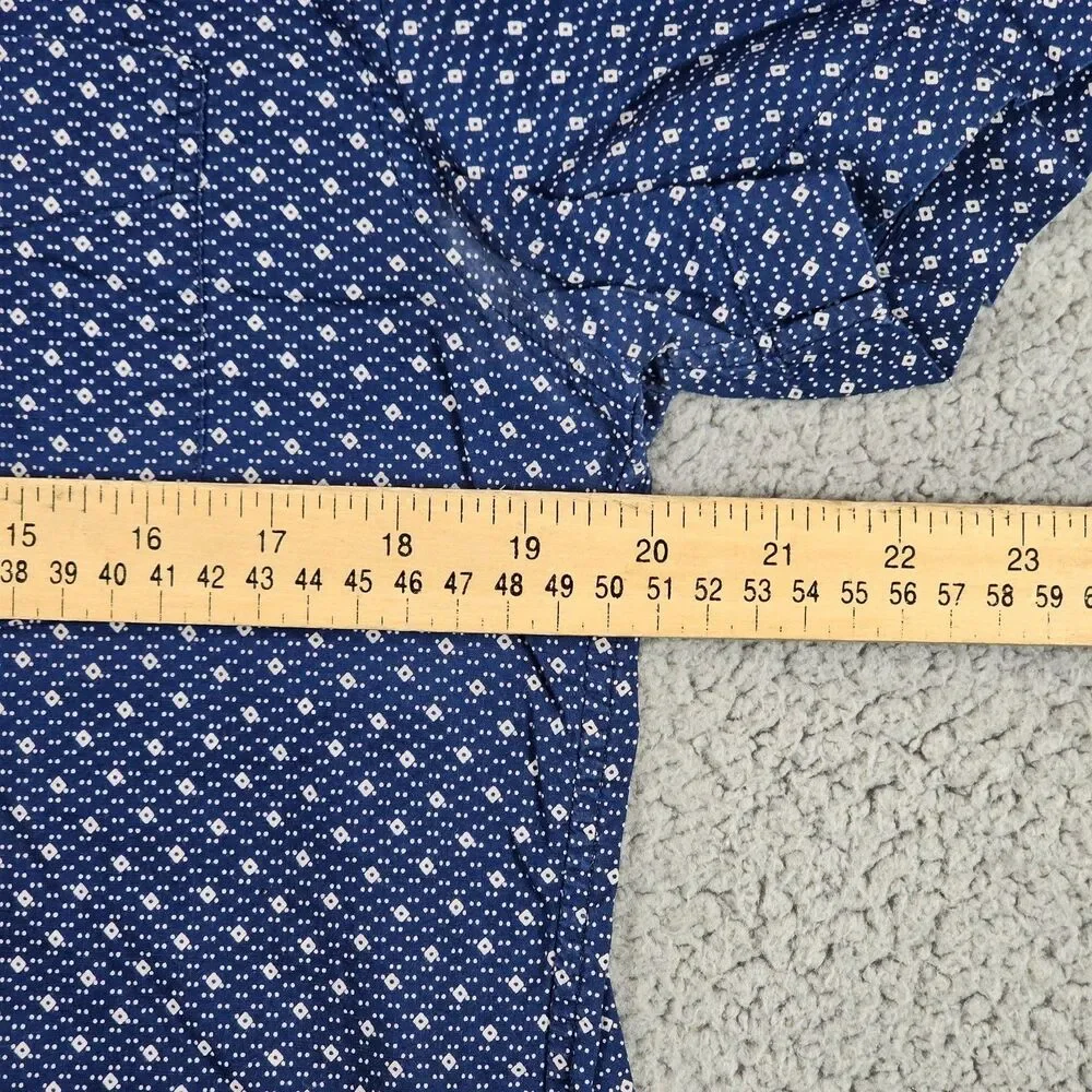J Crew Shirt Men Small Blue Geometric AOP Short Sleeve Casual Camp Casual Pocket